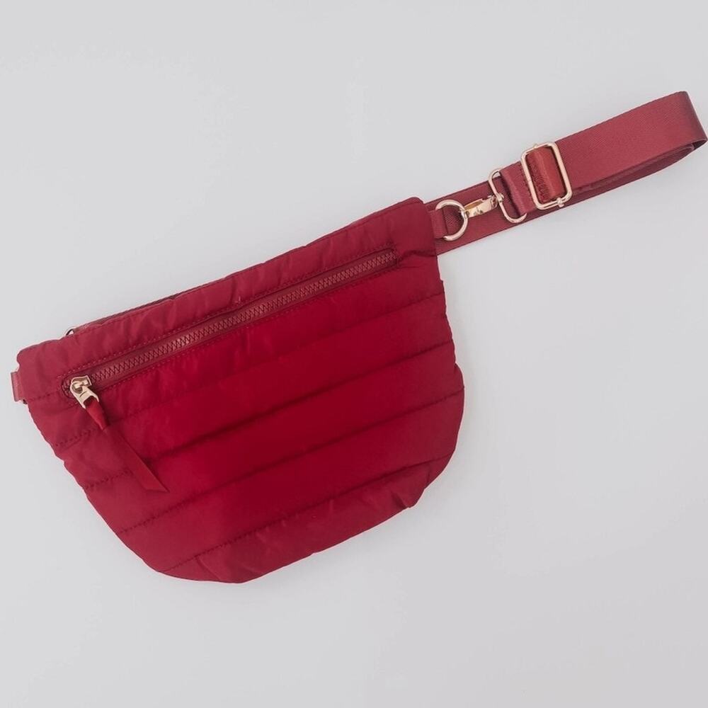 Crimson Red Quilted Puffer Crossbody Bag | Belt Bag | Sling | 3-Way Wear